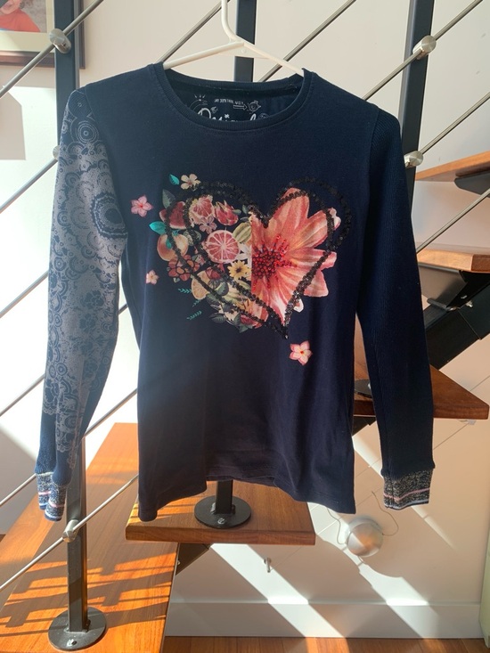 Desigual Other - Desigual Navy Tee with Sequin Heart Accent